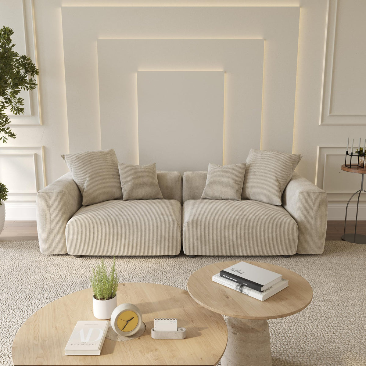 WJShome Cloud Couch Modular Sectional Sofa,141.73inch L Shaped Couch,Oversized Corduroy Couches with Ottoman and Pillows, Beige 4 Seaters Cushion Covers Removable& Washable