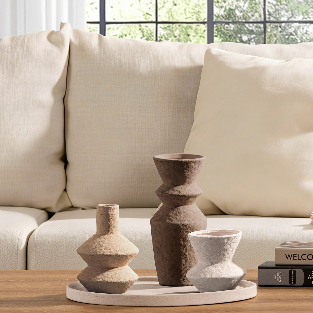 Vanselia Ceramic Vase Set of 3 Home Decor Living Room Table Decorations