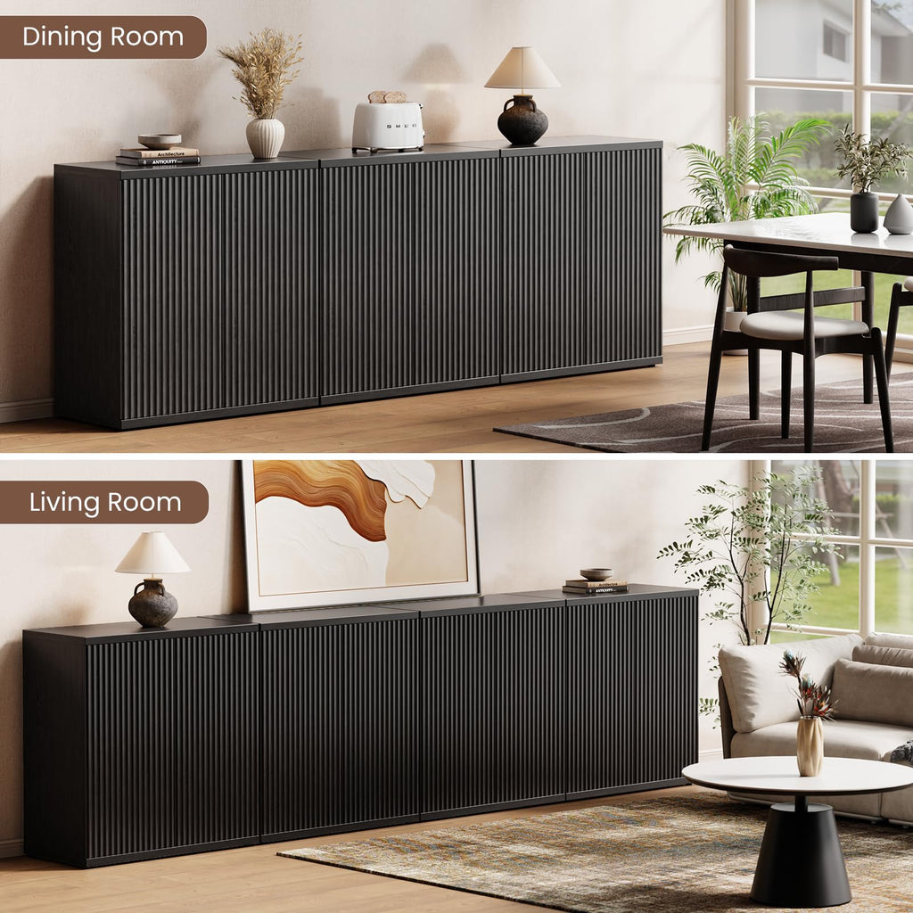 Fluted Buffet Cabinet with Storage Sideboard with 2 Doors & Adjustable Shelf