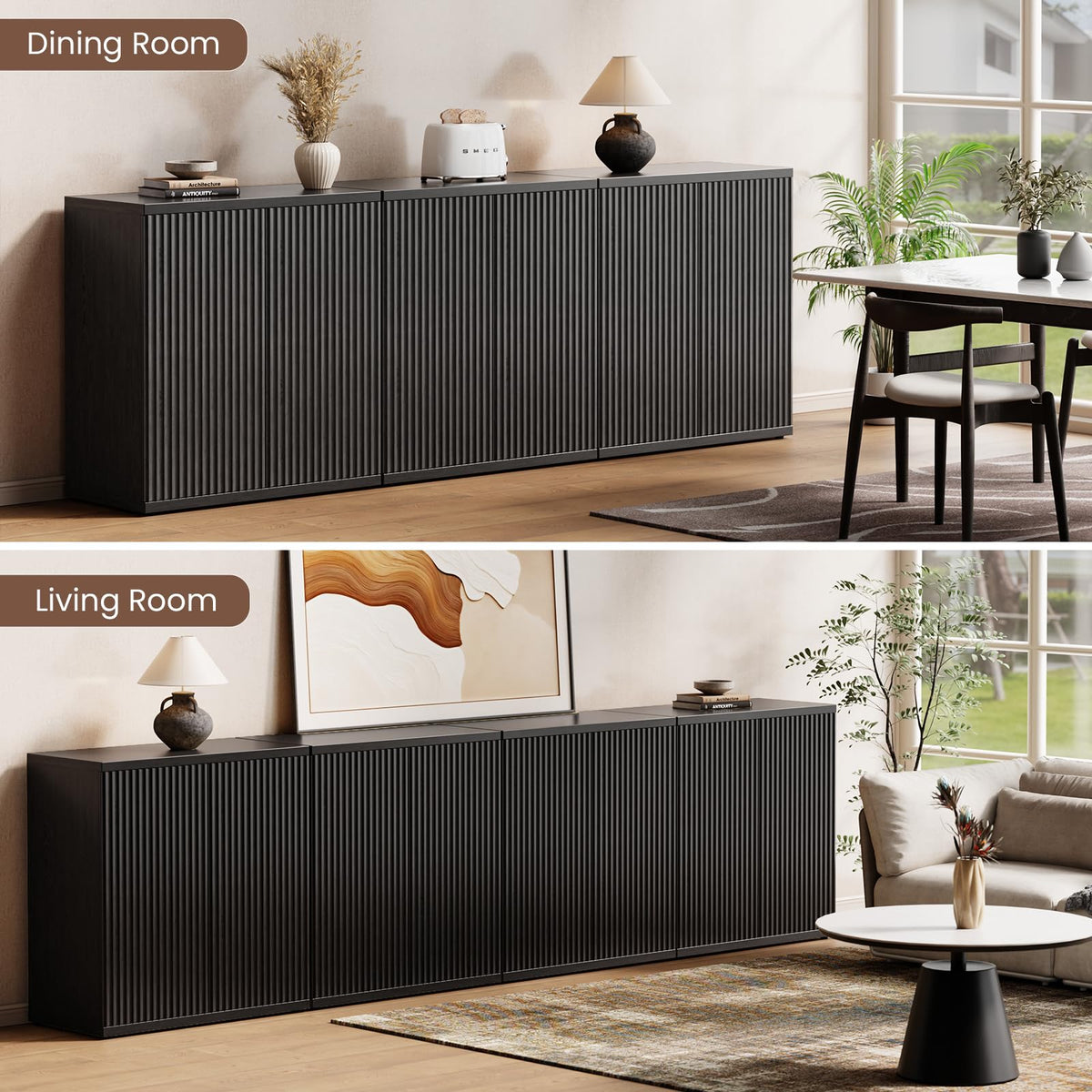 Fluted Buffet Cabinet with Storage Sideboard with 2 Doors & Adjustable Shelf