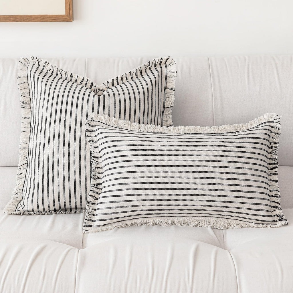 YEENAASY Throw Pillow Covers 18x18 Boho Striped Pillow Cases with Tassel