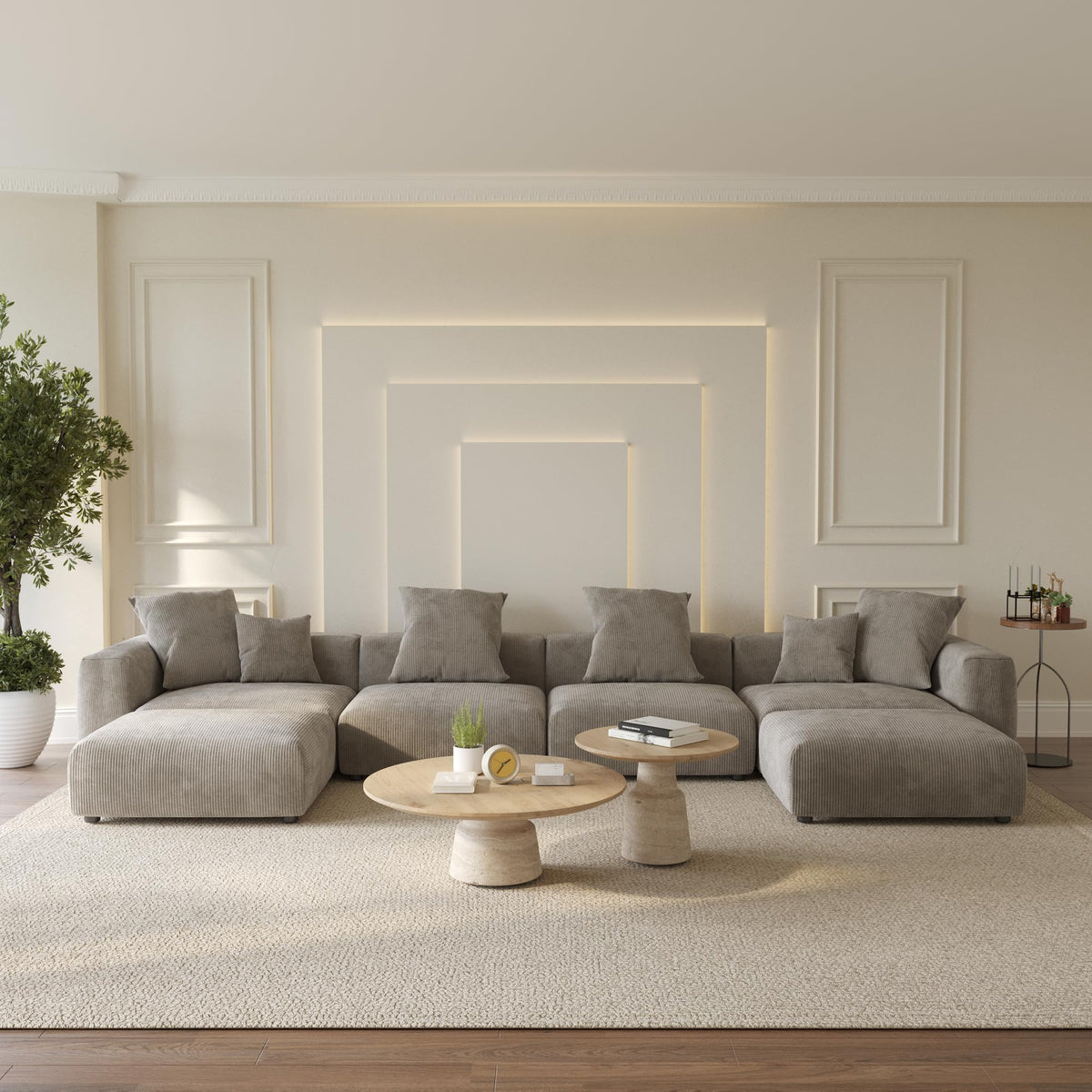 WJShome Cloud Couch Modular Sectional Sofa,141.73inch L Shaped Couch,Oversized Corduroy Couches with Ottoman and Pillows, Beige 4 Seaters Cushion Covers Removable& Washable