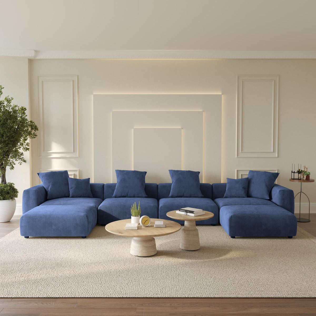 WJShome Cloud Couch Modular Sectional Sofa,141.73inch L Shaped Couch,Oversized Corduroy Couches with Ottoman and Pillows, Beige 4 Seaters Cushion Covers Removable& Washable