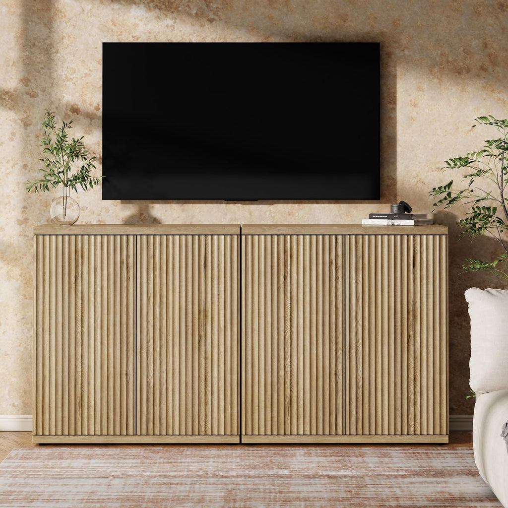 Fluted Buffet Cabinet with Storage Sideboard with 2 Doors & Adjustable Shelf