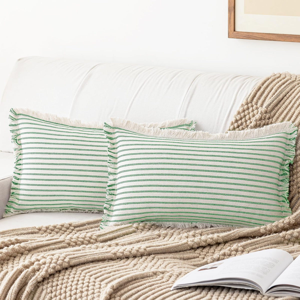 YEENAASY Throw Pillow Covers 18x18 Boho Striped Pillow Cases with Tassel