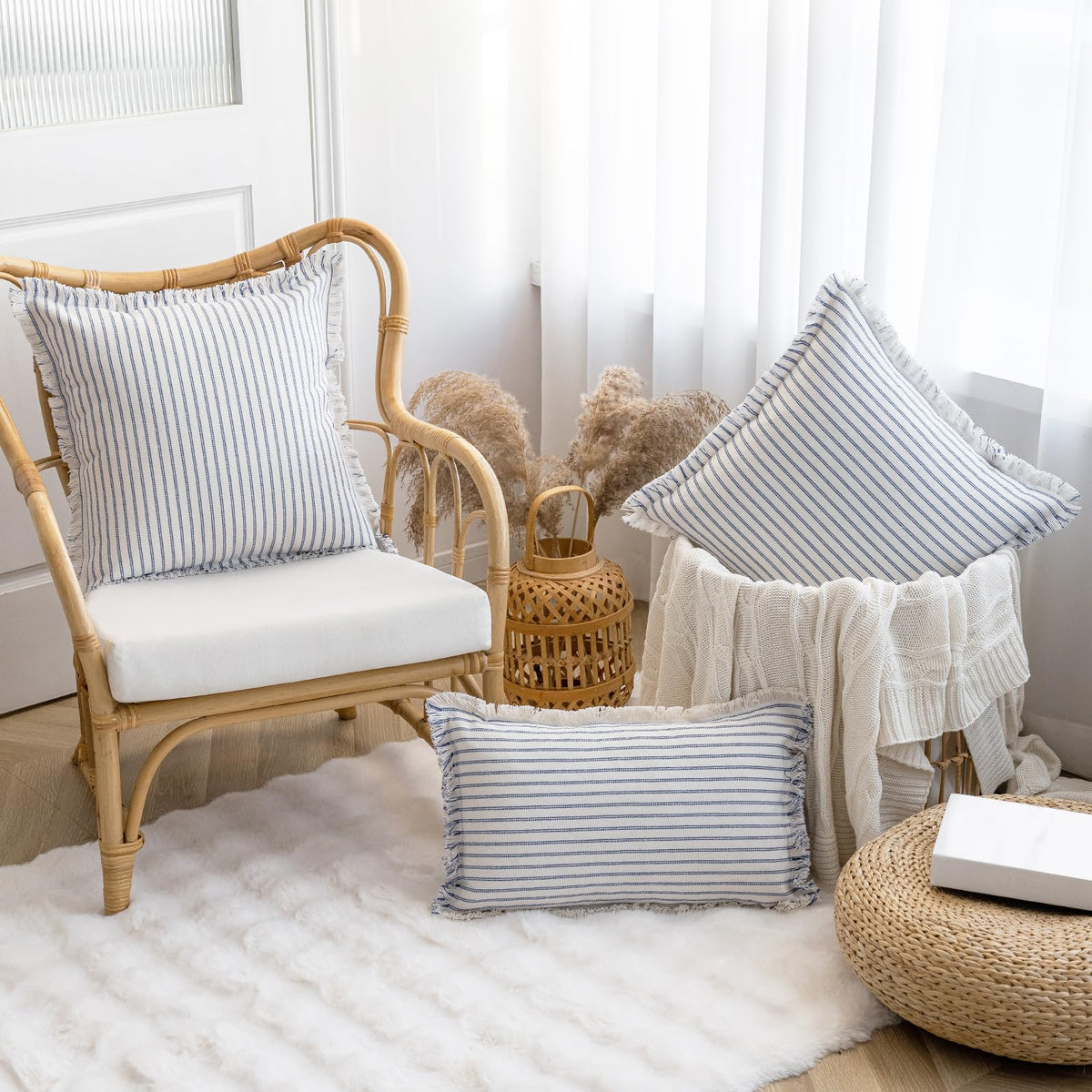 YEENAASY Throw Pillow Covers 18x18 Boho Striped Pillow Cases with Tassel