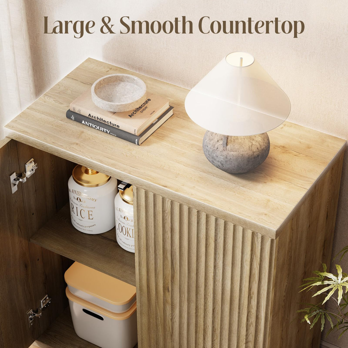 Fluted Buffet Cabinet with Storage Sideboard with 2 Doors & Adjustable Shelf