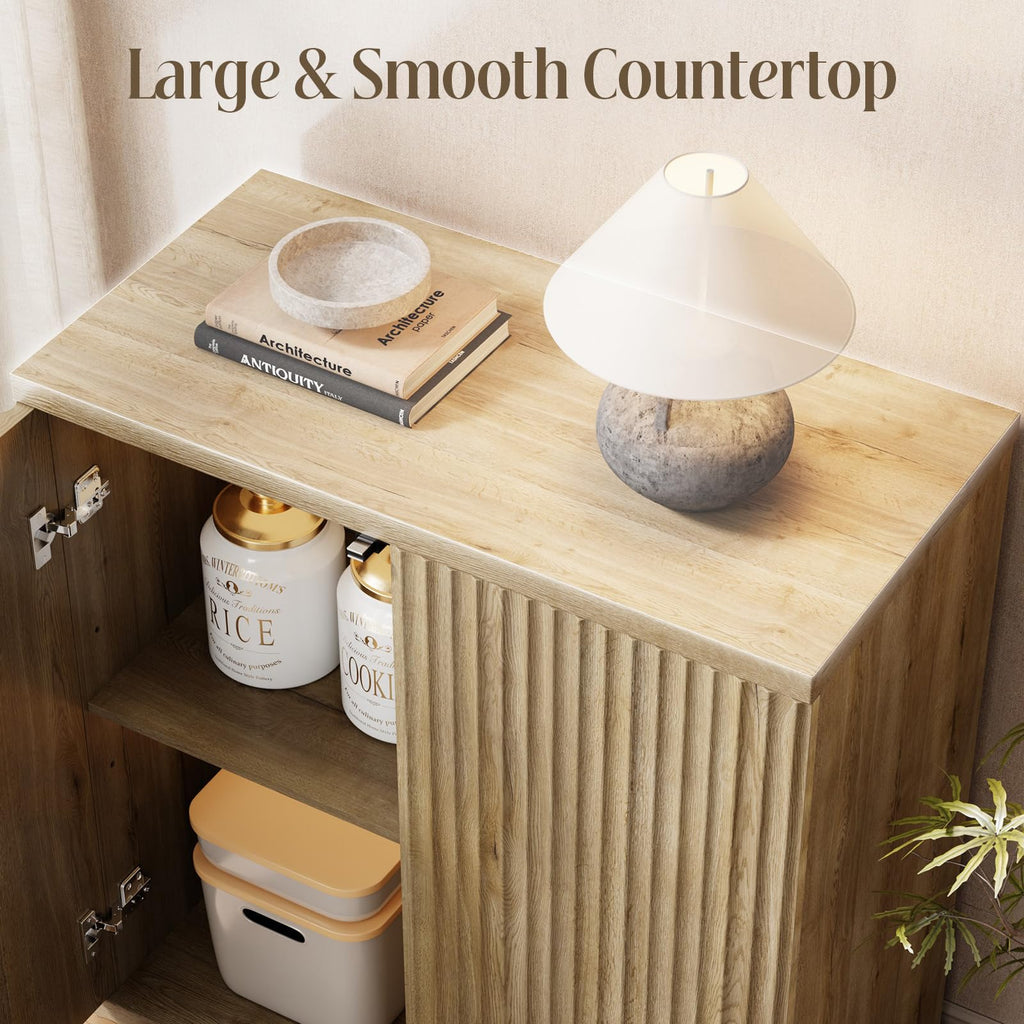 Fluted Buffet Cabinet with Storage Sideboard with 2 Doors & Adjustable Shelf