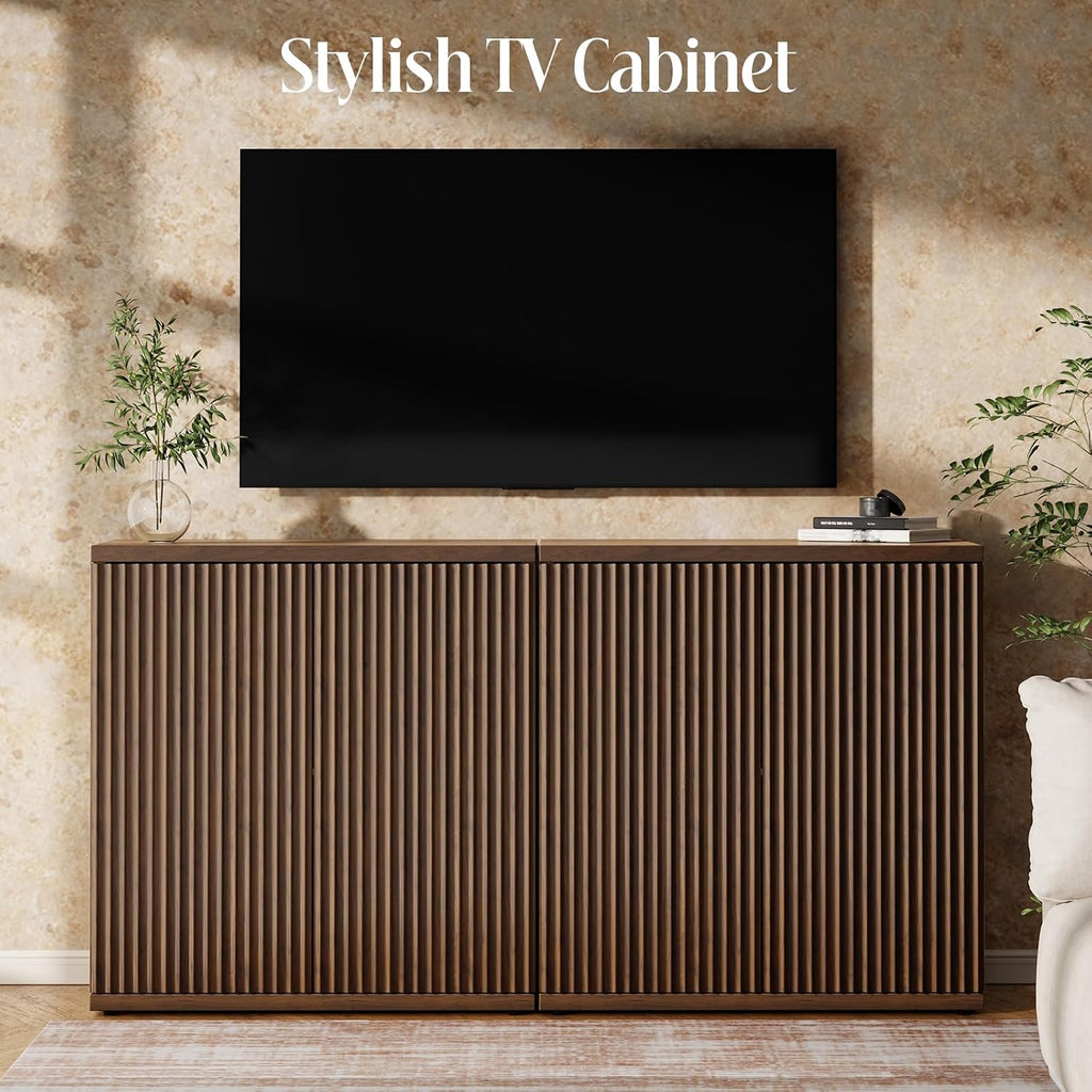 Fluted Buffet Cabinet with Storage Sideboard with 2 Doors & Adjustable Shelf