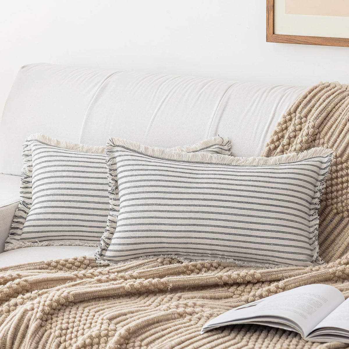 YEENAASY Throw Pillow Covers 18x18 Boho Striped Pillow Cases with Tassel