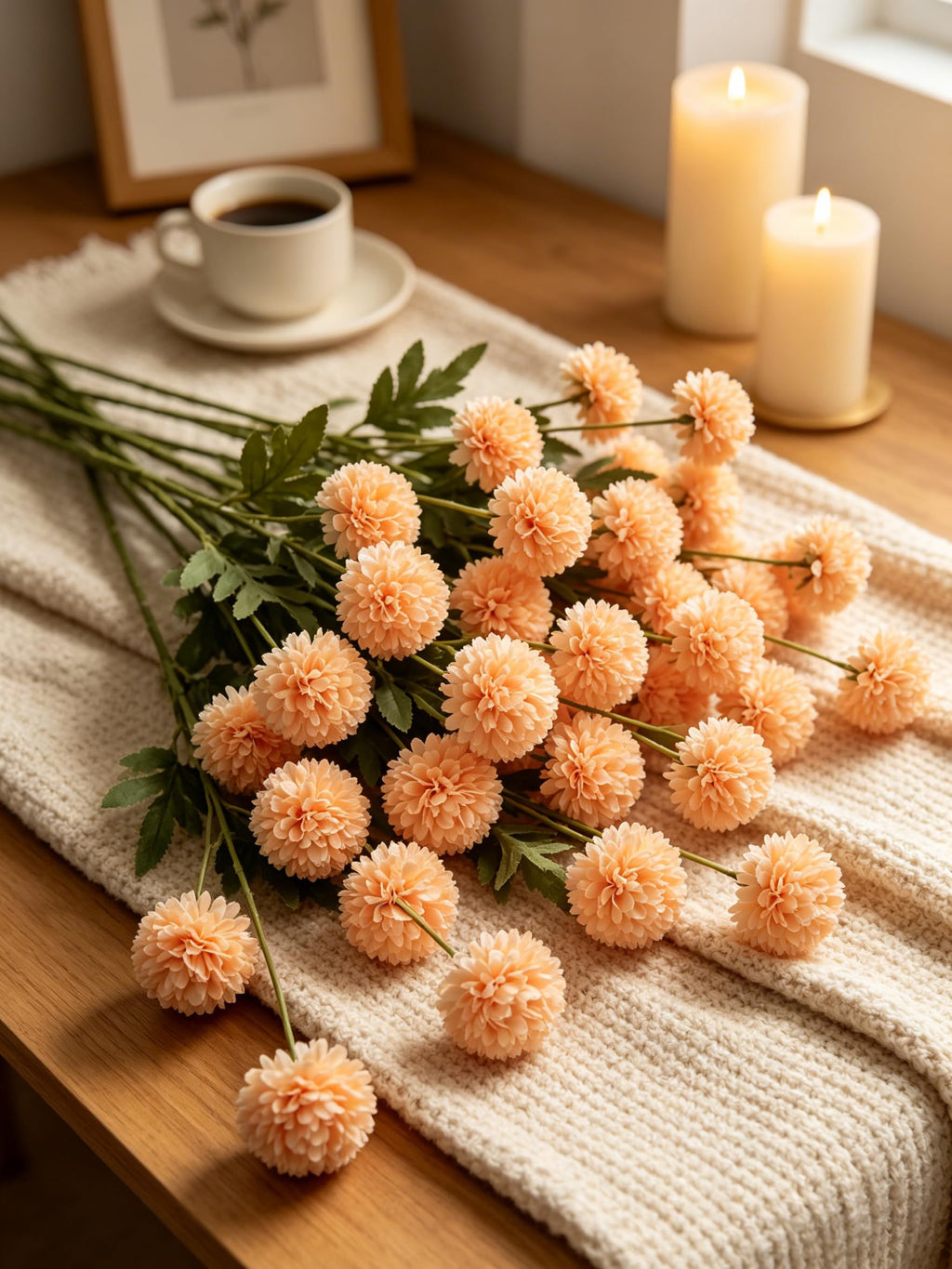 Fake Silk Chrysanthemum, Light Taupe, 10 Pcs