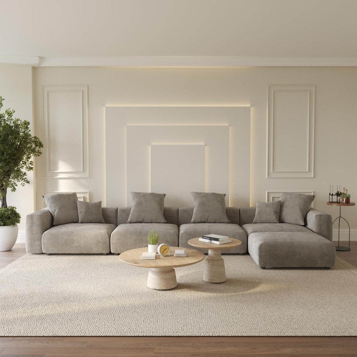 WJShome Cloud Couch Modular Sectional Sofa,141.73inch L Shaped Couch,Oversized Corduroy Couches with Ottoman and Pillows, Beige 4 Seaters Cushion Covers Removable& Washable