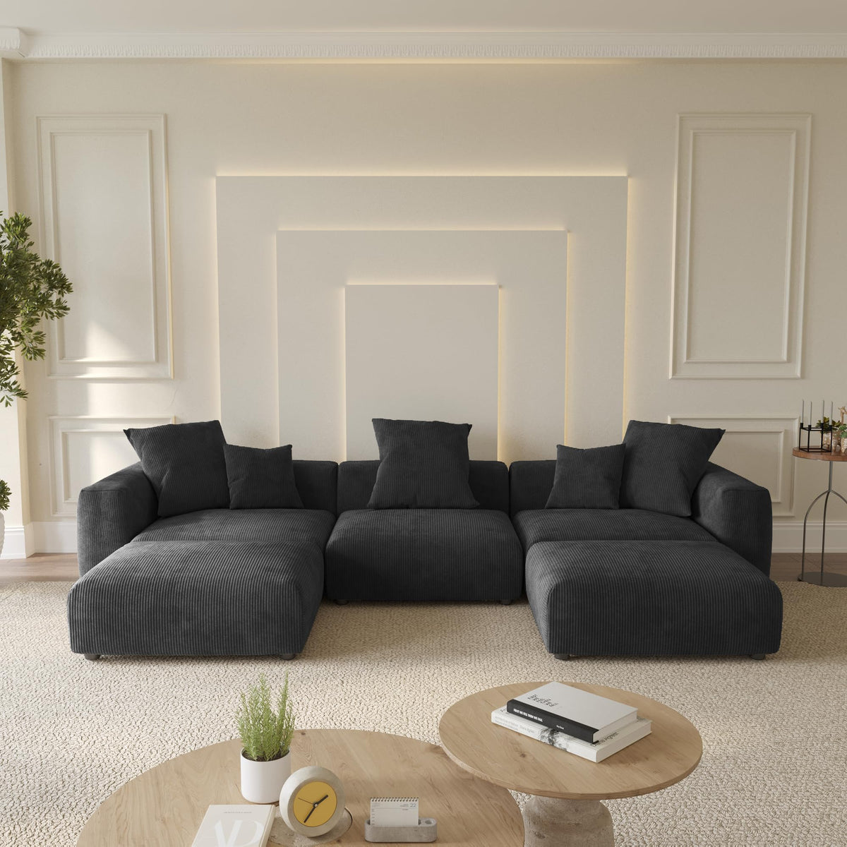 WJShome Cloud Couch Modular Sectional Sofa,141.73inch L Shaped Couch,Oversized Corduroy Couches with Ottoman and Pillows, Beige 4 Seaters Cushion Covers Removable& Washable