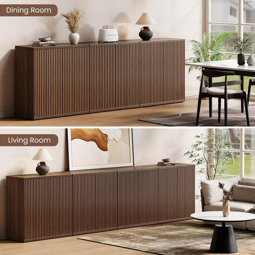 Fluted Buffet Cabinet with Storage Sideboard with 2 Doors & Adjustable Shelf