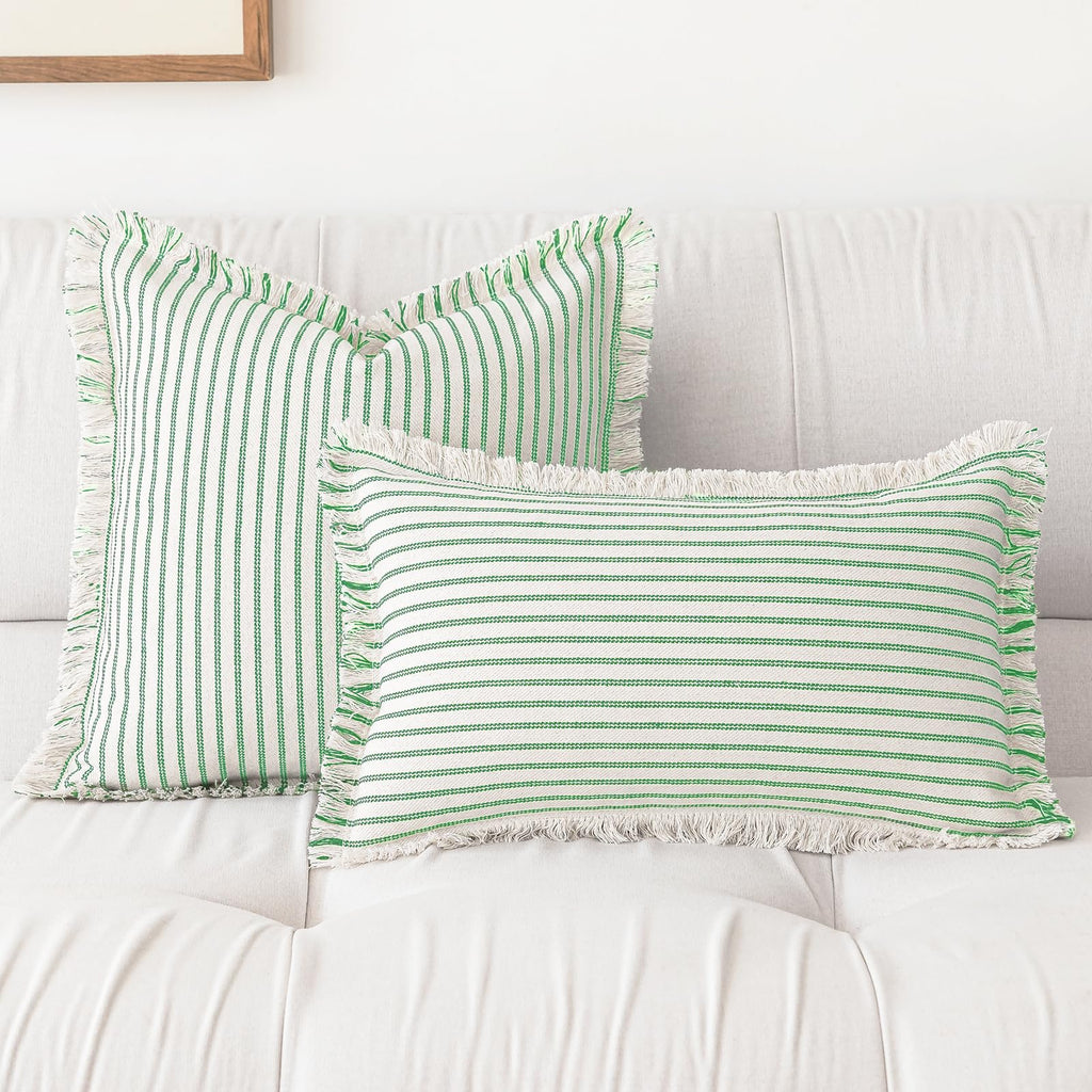YEENAASY Throw Pillow Covers 18x18 Boho Striped Pillow Cases with Tassel