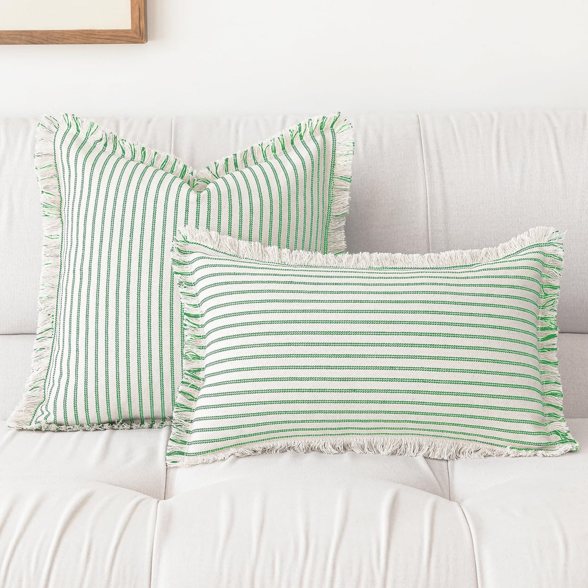 YEENAASY Throw Pillow Covers 18x18 Boho Striped Pillow Cases with Tassel