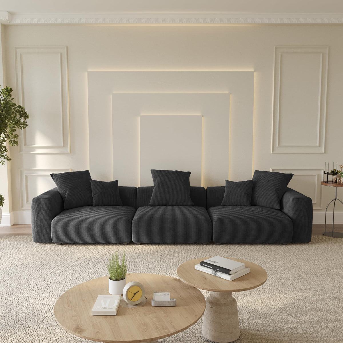 WJShome Cloud Couch Modular Sectional Sofa,141.73inch L Shaped Couch,Oversized Corduroy Couches with Ottoman and Pillows, Beige 4 Seaters Cushion Covers Removable& Washable