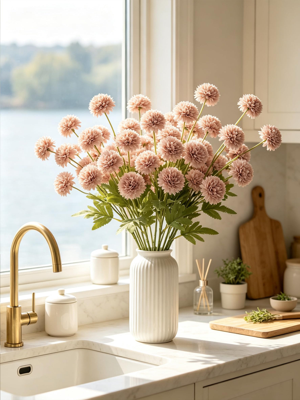 Fake Silk Chrysanthemum, Light Taupe, 10 Pcs