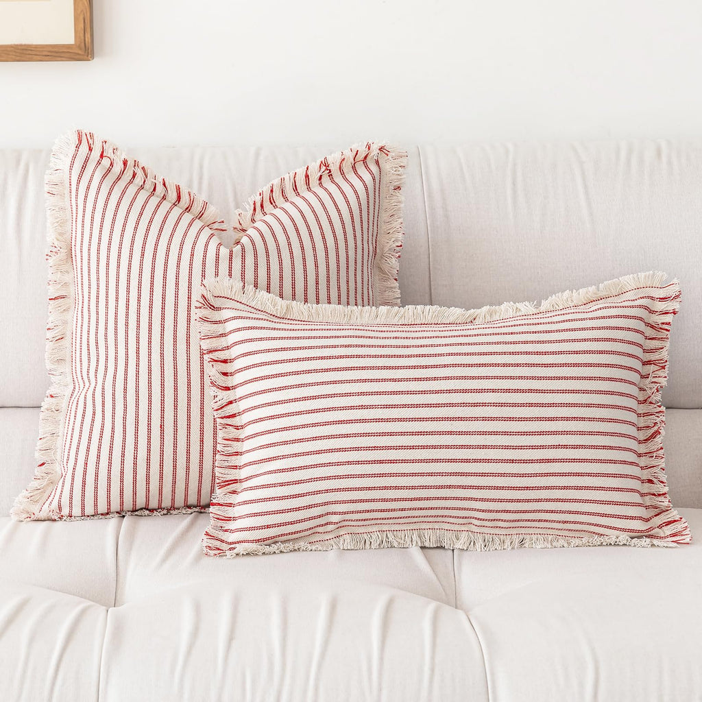 YEENAASY Throw Pillow Covers 18x18 Boho Striped Pillow Cases with Tassel