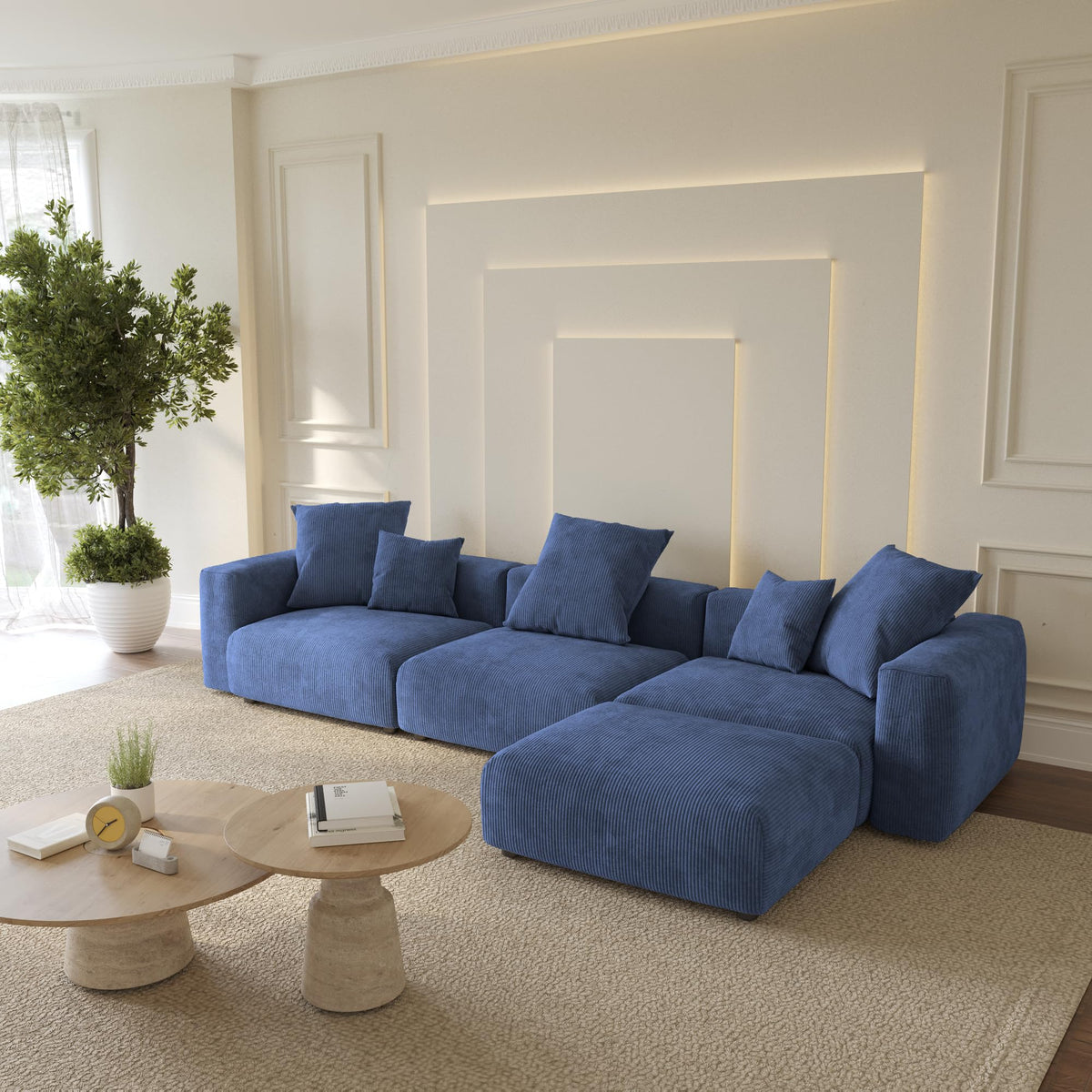 WJShome Cloud Couch Modular Sectional Sofa,141.73inch L Shaped Couch,Oversized Corduroy Couches with Ottoman and Pillows, Beige 4 Seaters Cushion Covers Removable& Washable