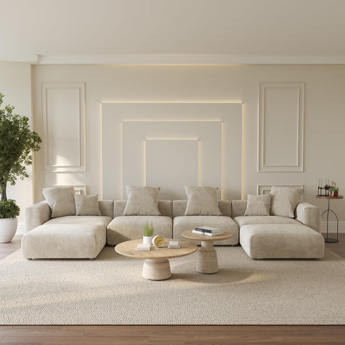 WJShome Cloud Couch Modular Sectional Sofa,141.73inch L Shaped Couch,Oversized Corduroy Couches with Ottoman and Pillows, Beige 4 Seaters Cushion Covers Removable& Washable