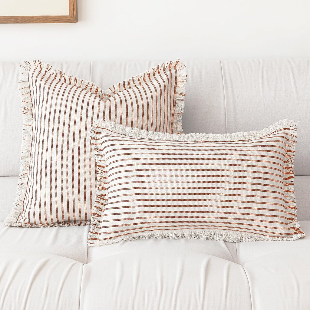 YEENAASY Throw Pillow Covers 18x18 Boho Striped Pillow Cases with Tassel