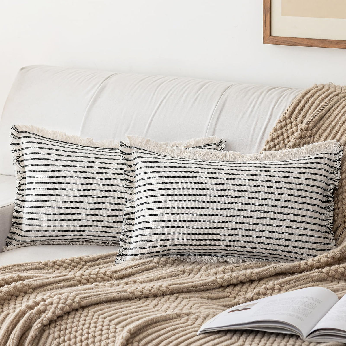 YEENAASY Throw Pillow Covers 18x18 Boho Striped Pillow Cases with Tassel