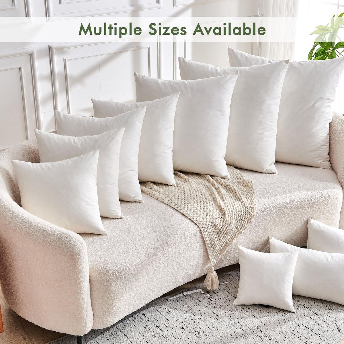 TOPGREEN Feather Down Throw Pillow Inserts 18 x 18, Set of 2, 100% Organic Cotton Shell, Soft Decorative Square Pillows Insert for Living Room Sofa, Couch, or Bed (White)