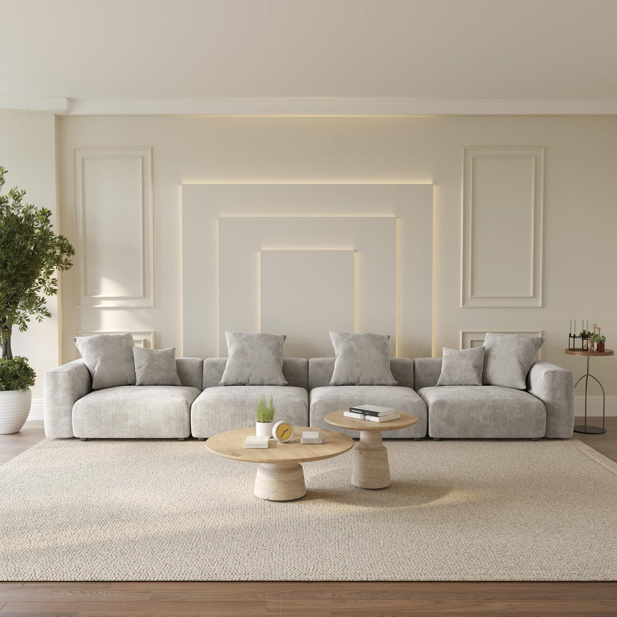 WJShome Cloud Couch Modular Sectional Sofa,141.73inch L Shaped Couch,Oversized Corduroy Couches with Ottoman and Pillows, Beige 4 Seaters Cushion Covers Removable& Washable