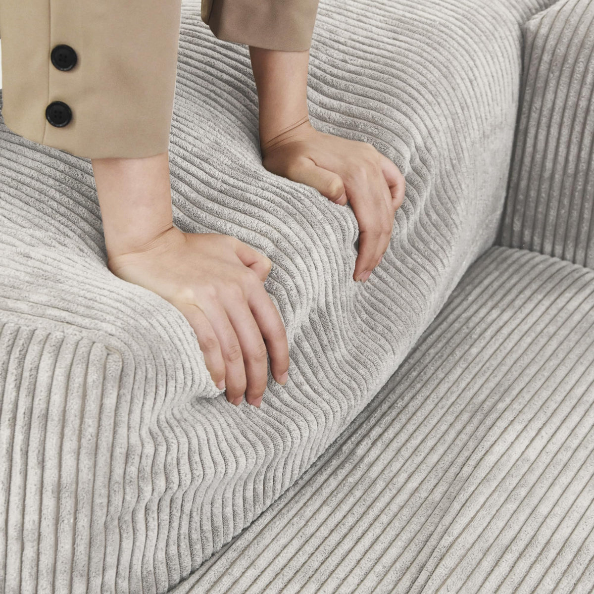 WJShome Cloud Couch Modular Sectional Sofa,141.73inch L Shaped Couch,Oversized Corduroy Couches with Ottoman and Pillows, Beige 4 Seaters Cushion Covers Removable& Washable