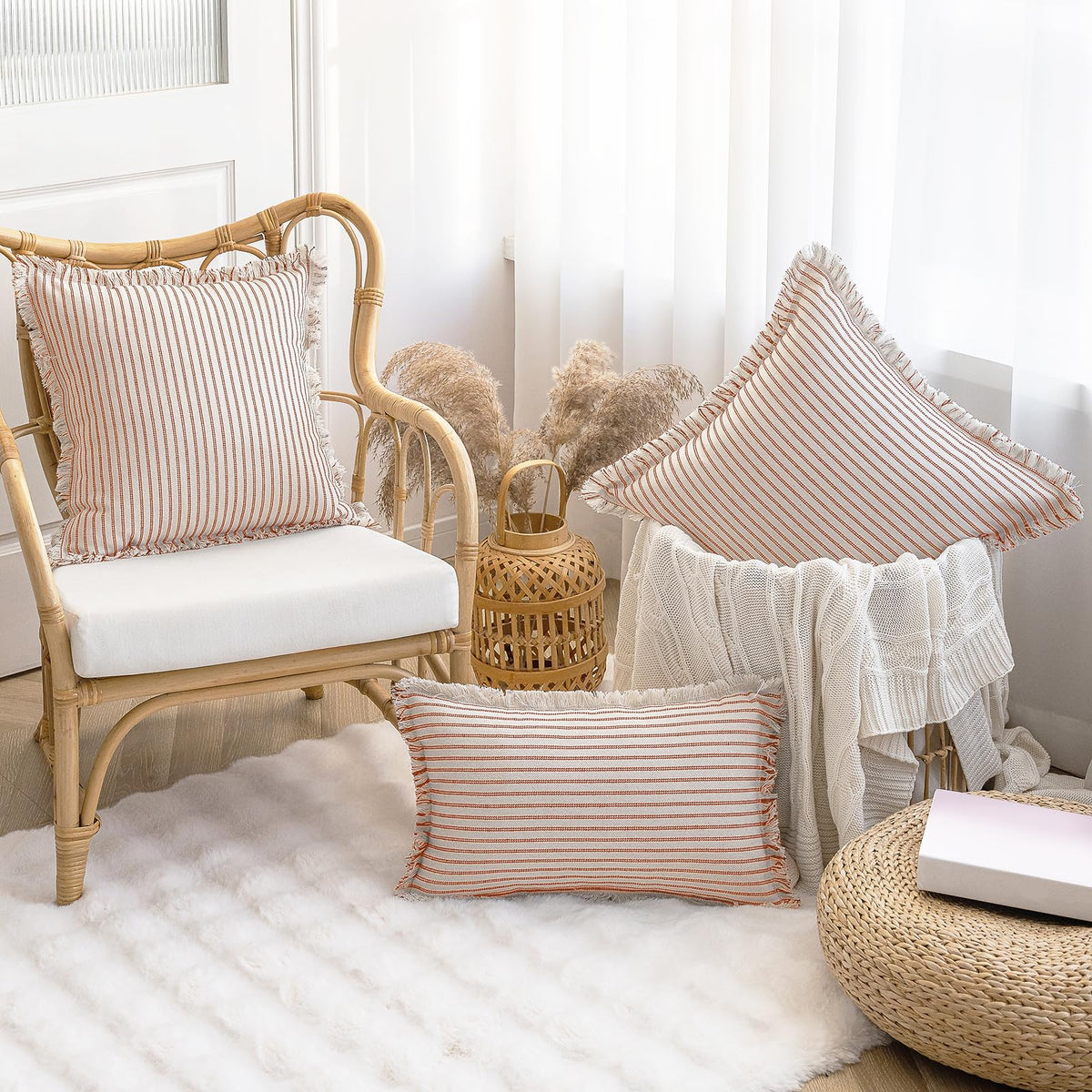 YEENAASY Throw Pillow Covers 18x18 Boho Striped Pillow Cases with Tassel