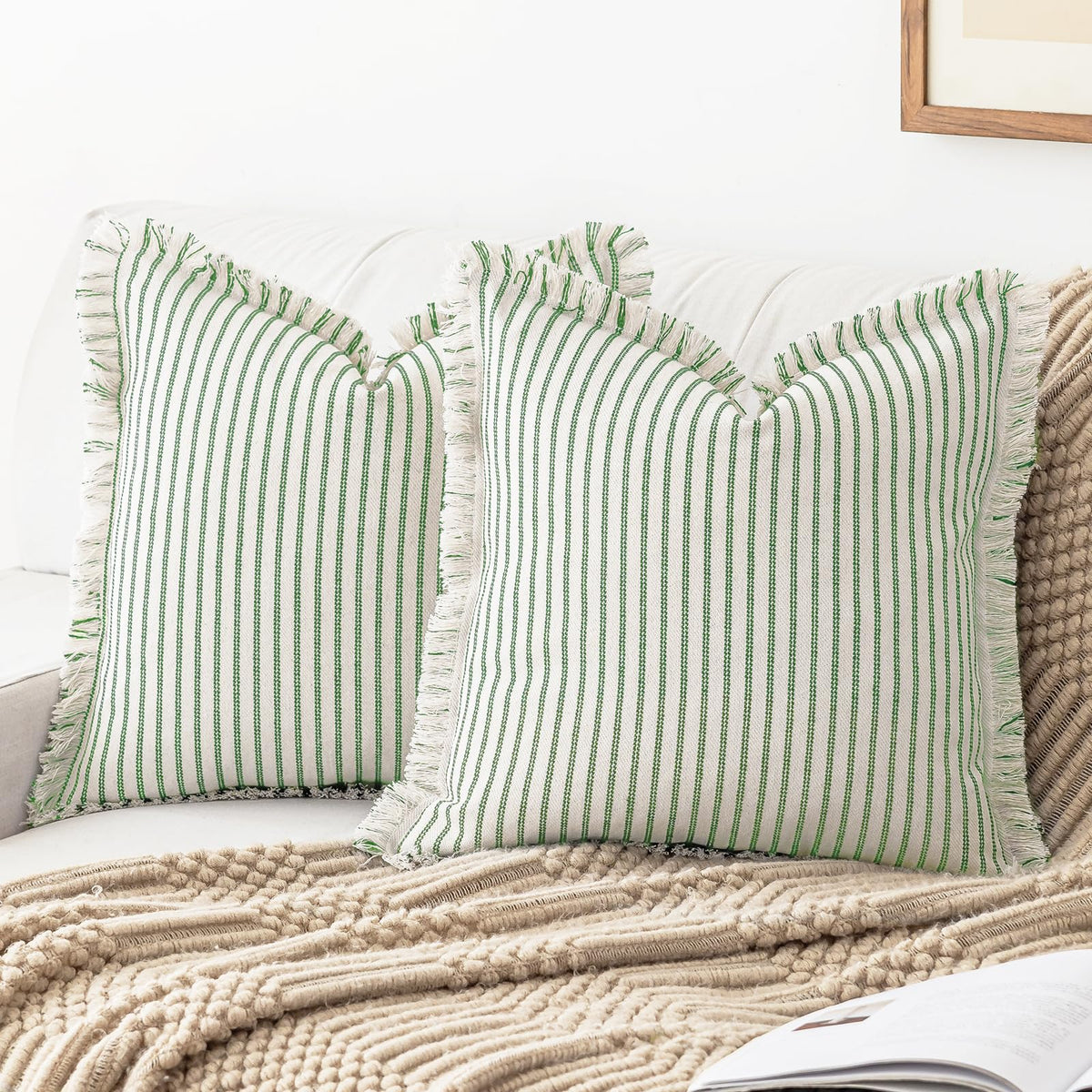 YEENAASY Throw Pillow Covers 18x18 Boho Striped Pillow Cases with Tassel