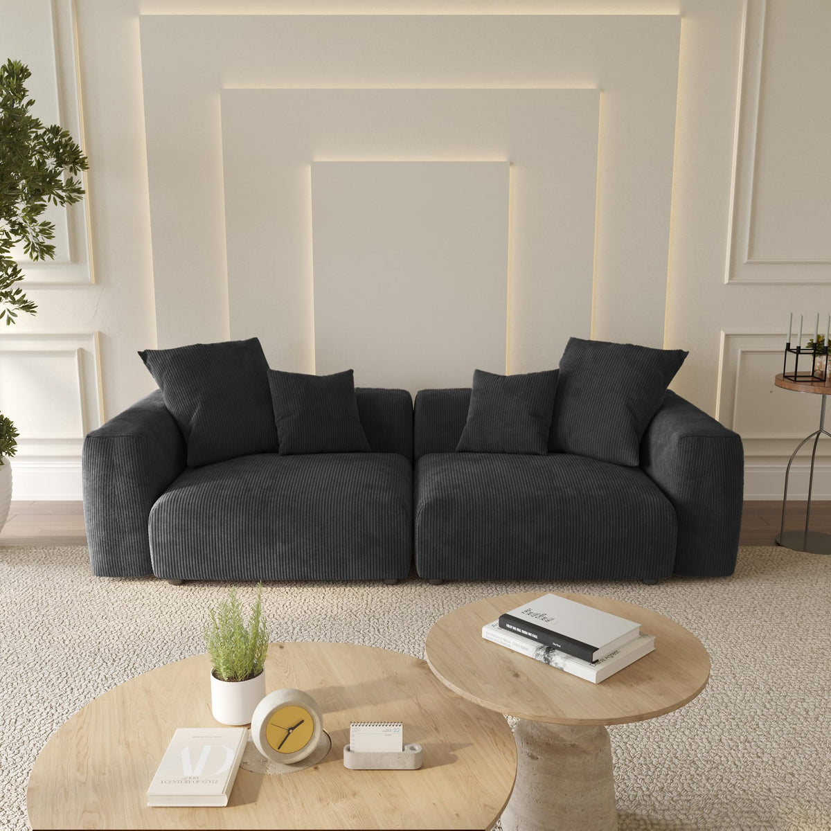 WJShome Cloud Couch Modular Sectional Sofa,141.73inch L Shaped Couch,Oversized Corduroy Couches with Ottoman and Pillows, Beige 4 Seaters Cushion Covers Removable& Washable