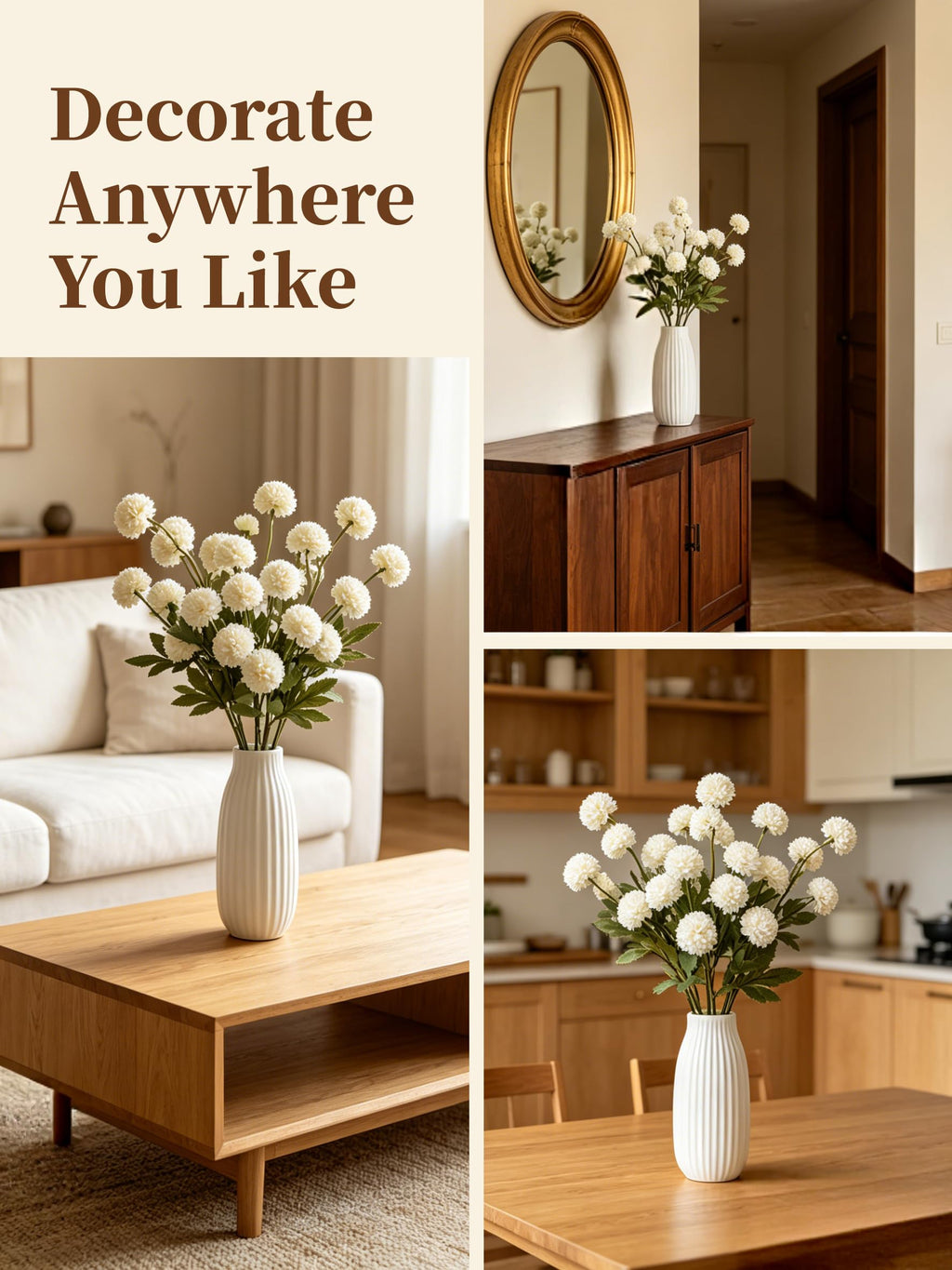 Fake Silk Chrysanthemum, Light Taupe, 10 Pcs