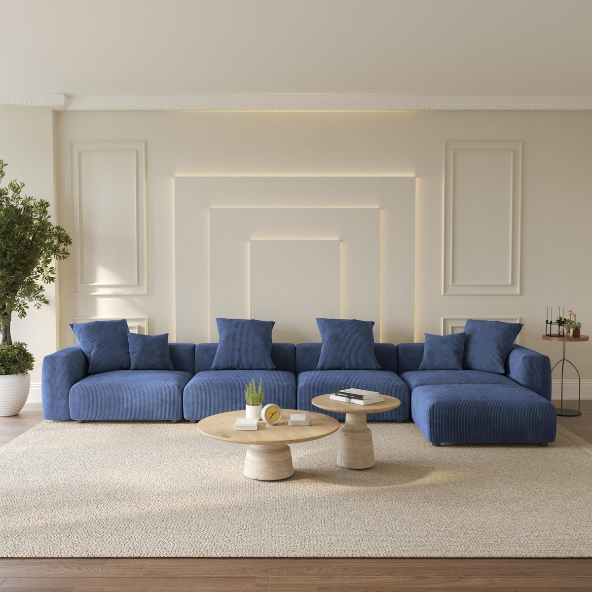 WJShome Cloud Couch Modular Sectional Sofa,141.73inch L Shaped Couch,Oversized Corduroy Couches with Ottoman and Pillows, Beige 4 Seaters Cushion Covers Removable& Washable