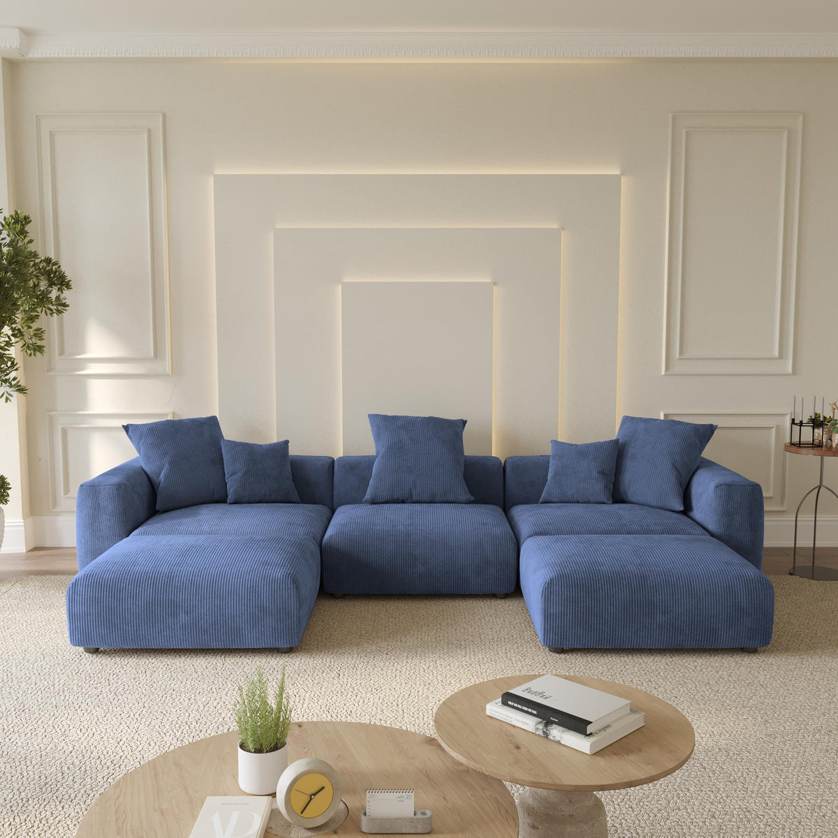 WJShome Cloud Couch Modular Sectional Sofa,141.73inch L Shaped Couch,Oversized Corduroy Couches with Ottoman and Pillows, Beige 4 Seaters Cushion Covers Removable& Washable
