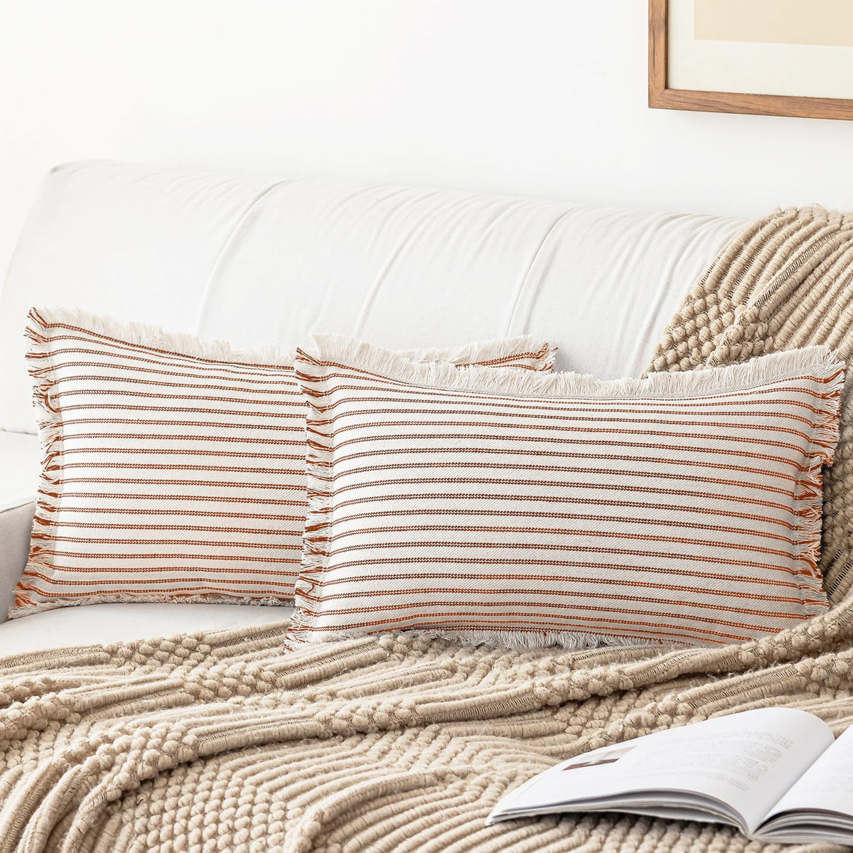 YEENAASY Throw Pillow Covers 18x18 Boho Striped Pillow Cases with Tassel