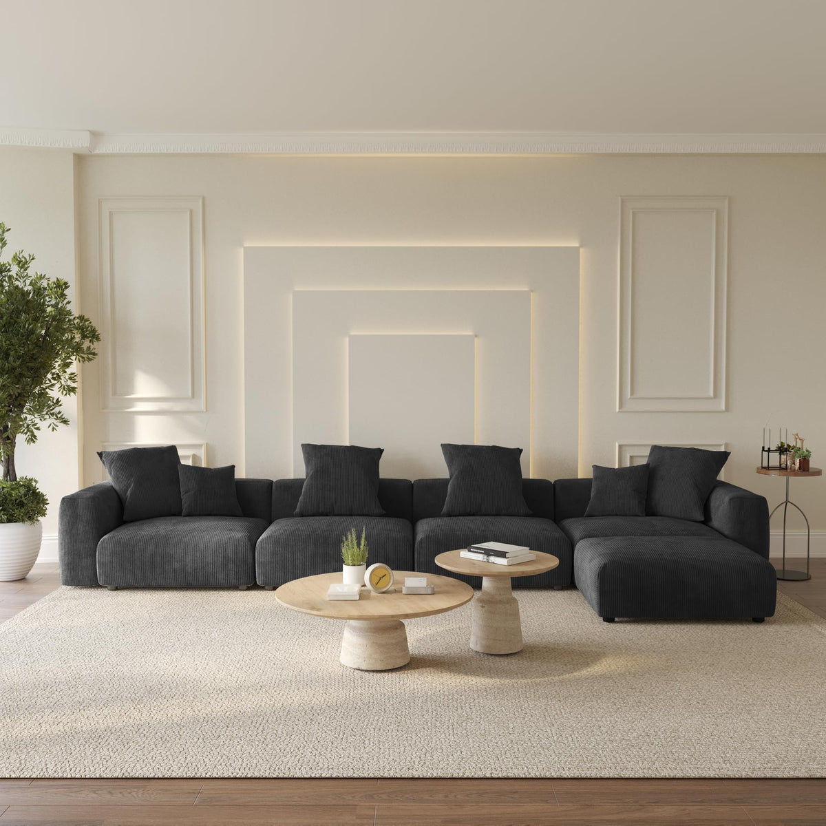 WJShome Cloud Couch Modular Sectional Sofa,141.73inch L Shaped Couch,Oversized Corduroy Couches with Ottoman and Pillows, Beige 4 Seaters Cushion Covers Removable& Washable