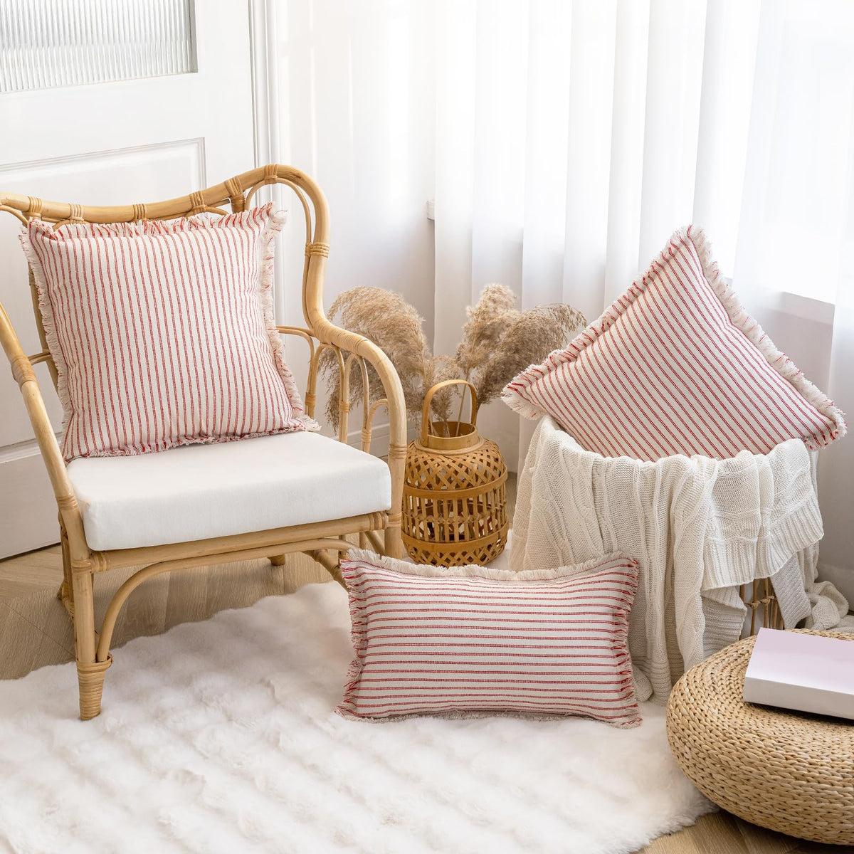 YEENAASY Throw Pillow Covers 18x18 Boho Striped Pillow Cases with Tassel