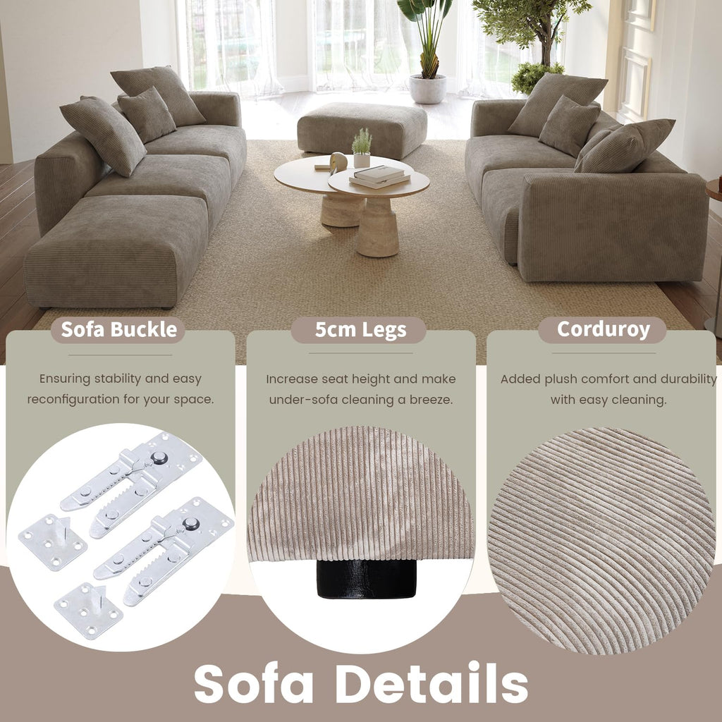 WJShome Cloud Couch Modular Sectional Sofa,141.73inch L Shaped Couch,Oversized Corduroy Couches with Ottoman and Pillows, Beige 4 Seaters Cushion Covers Removable& Washable