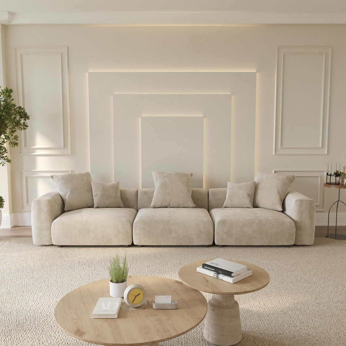 WJShome Cloud Couch Modular Sectional Sofa,141.73inch L Shaped Couch,Oversized Corduroy Couches with Ottoman and Pillows, Beige 4 Seaters Cushion Covers Removable& Washable