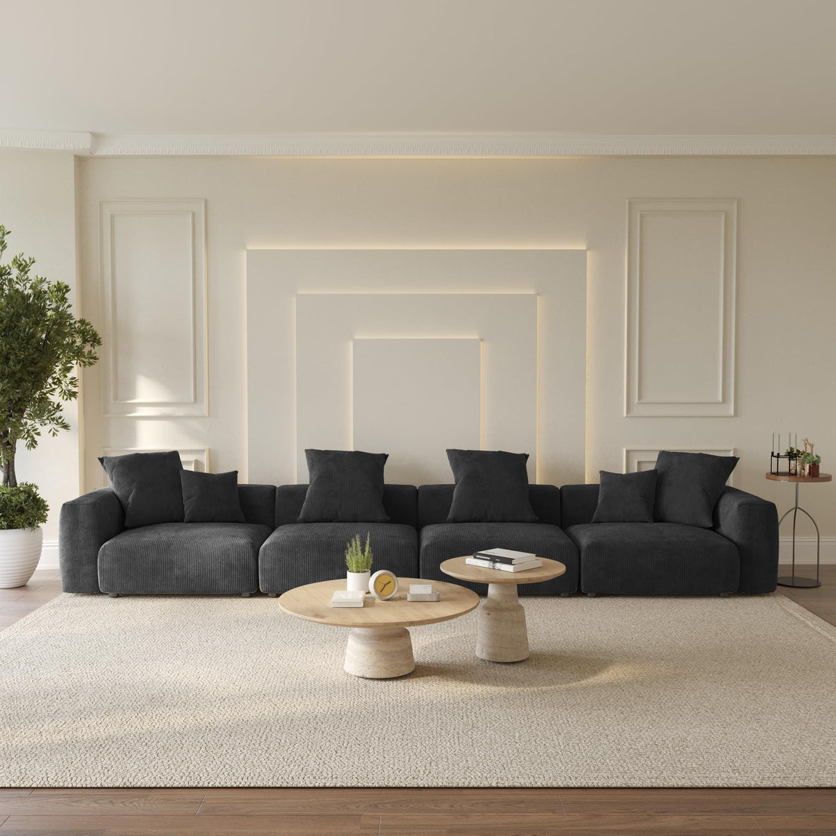 WJShome Cloud Couch Modular Sectional Sofa,141.73inch L Shaped Couch,Oversized Corduroy Couches with Ottoman and Pillows, Beige 4 Seaters Cushion Covers Removable& Washable