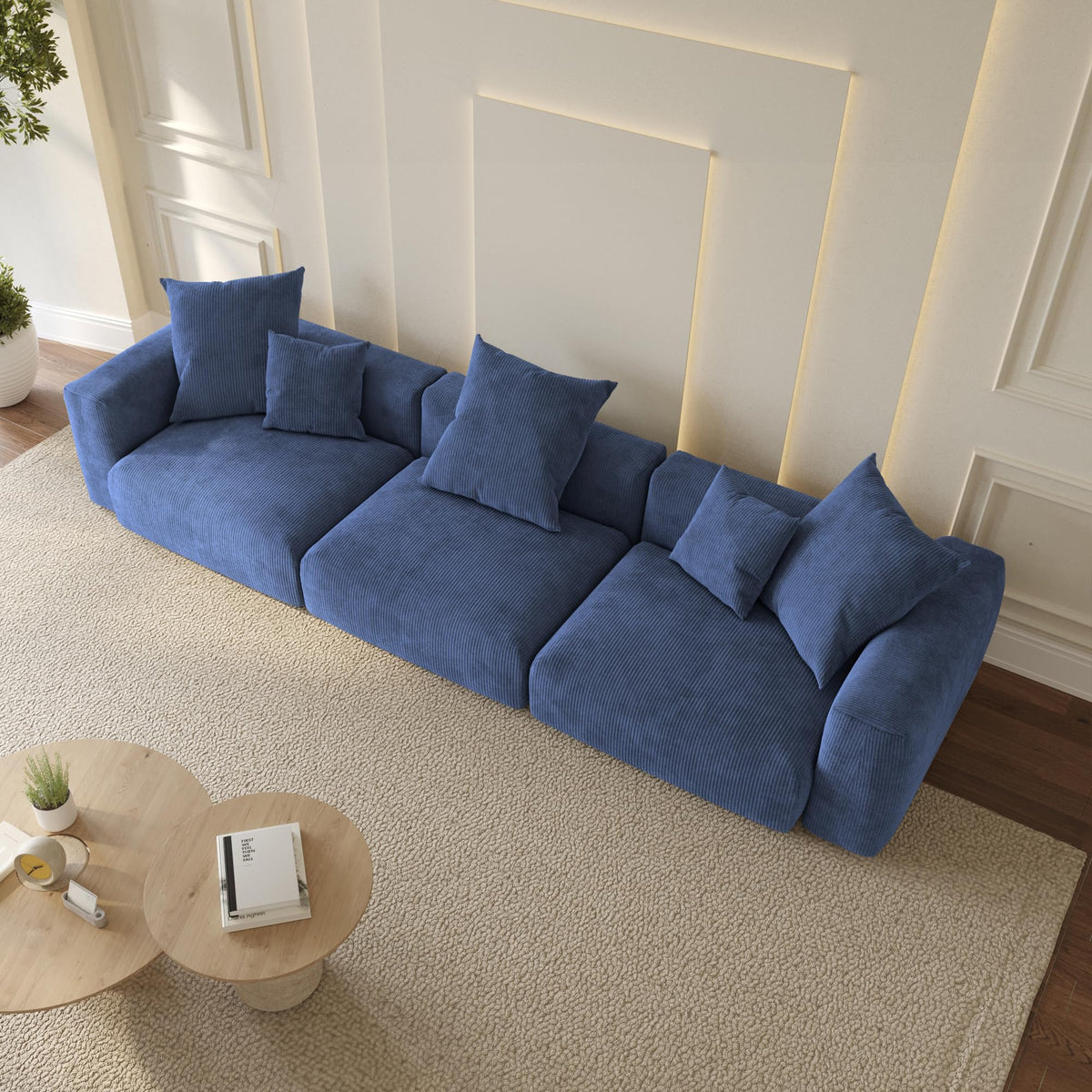 WJShome Cloud Couch Modular Sectional Sofa,141.73inch L Shaped Couch,Oversized Corduroy Couches with Ottoman and Pillows, Beige 4 Seaters Cushion Covers Removable& Washable