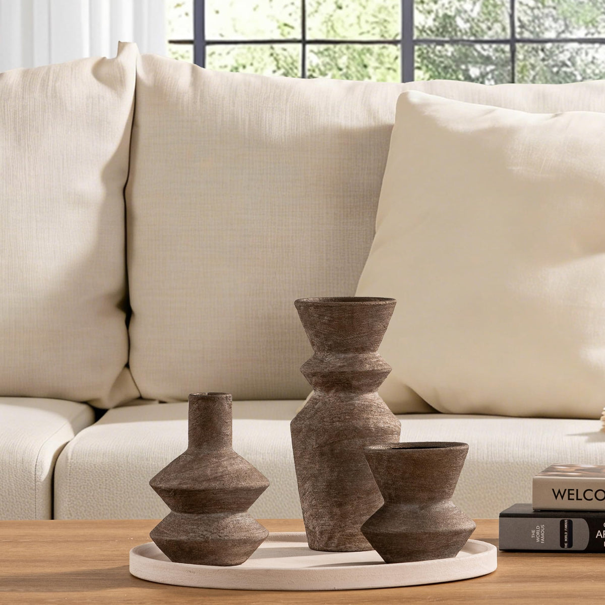 Vanselia Ceramic Vase Set of 3 Home Decor Living Room Table Decorations