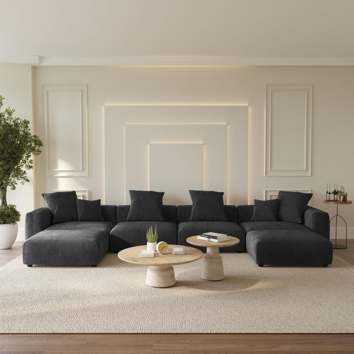 WJShome Cloud Couch Modular Sectional Sofa,141.73inch L Shaped Couch,Oversized Corduroy Couches with Ottoman and Pillows, Beige 4 Seaters Cushion Covers Removable& Washable