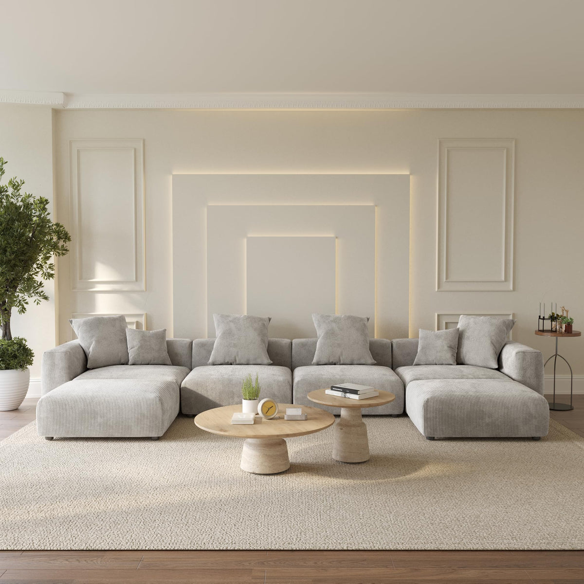 WJShome Cloud Couch Modular Sectional Sofa,141.73inch L Shaped Couch,Oversized Corduroy Couches with Ottoman and Pillows, Beige 4 Seaters Cushion Covers Removable& Washable
