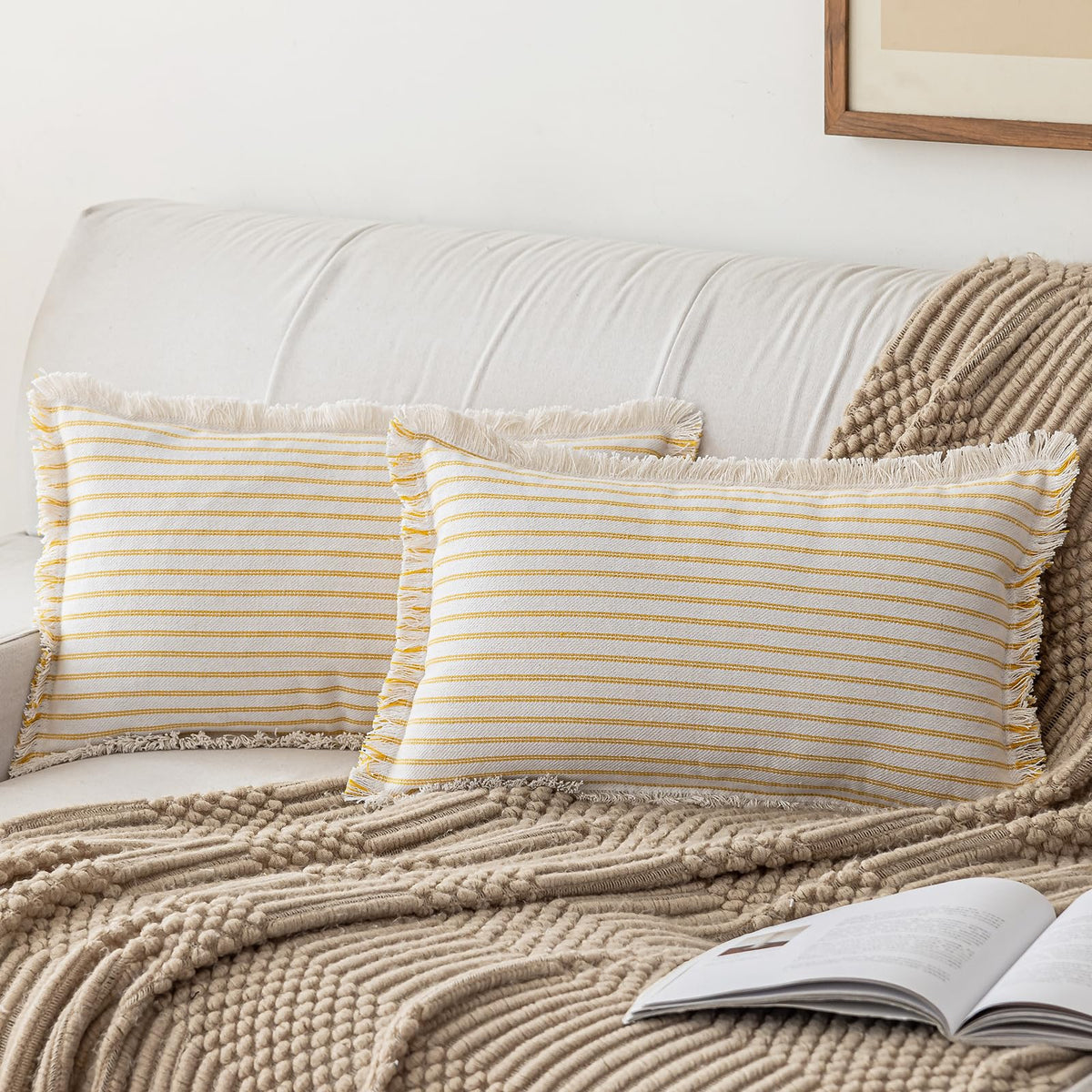YEENAASY Throw Pillow Covers 18x18 Boho Striped Pillow Cases with Tassel