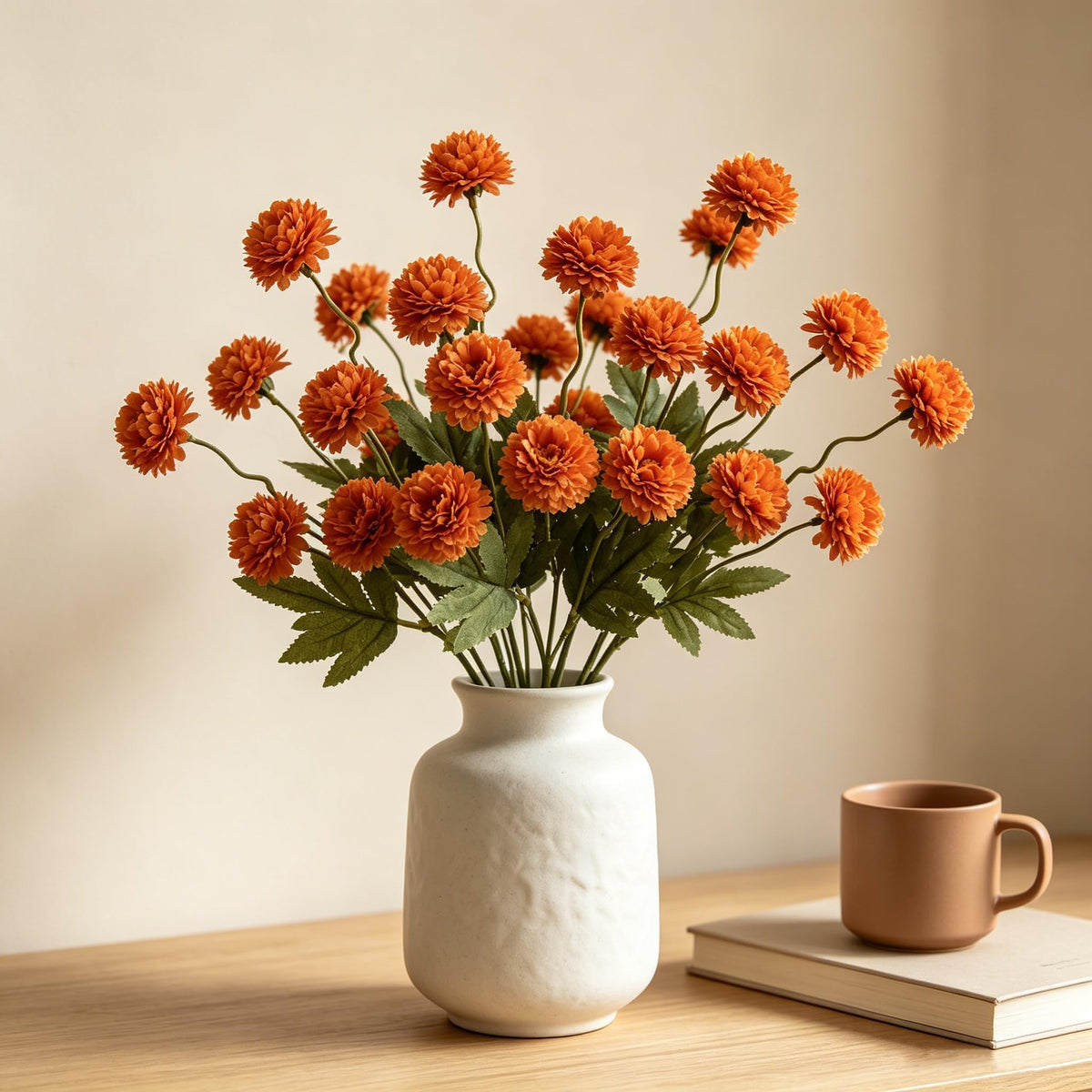 Fake Silk Chrysanthemum, Light Taupe, 10 Pcs