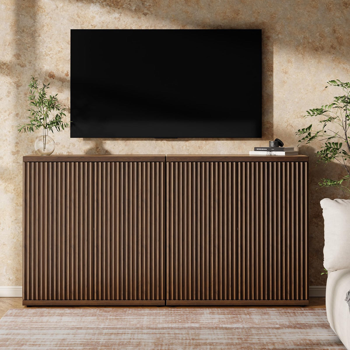 Fluted Buffet Cabinet with Storage Sideboard with 2 Doors & Adjustable Shelf