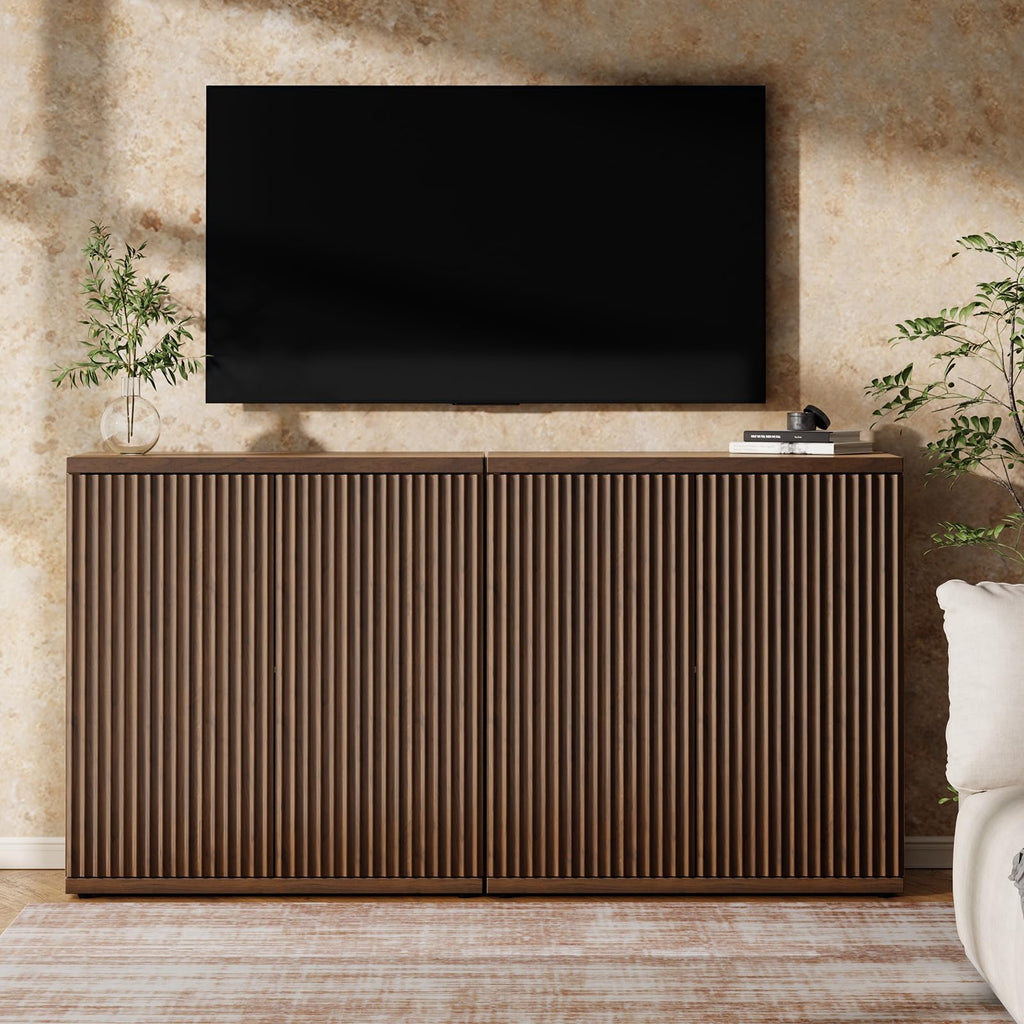 Fluted Buffet Cabinet with Storage Sideboard with 2 Doors & Adjustable Shelf